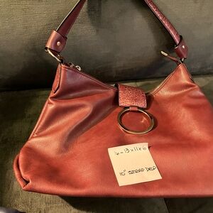 Elegant Magenta Pebble Leather Shoulder Bag with Sexy gold accents